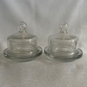 Two Clear Glass Covered Dishes for Butter, Cheese, Condiments, or Trinkets